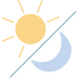 Illustration of a sun and a crescent moon on a white background