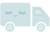 Light blue truck icon with sleepy eyes logo