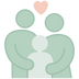 Green icon of a family of three with a heart above them